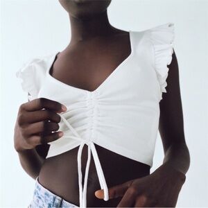 Zara White Ruffle Sleeve Crop Top